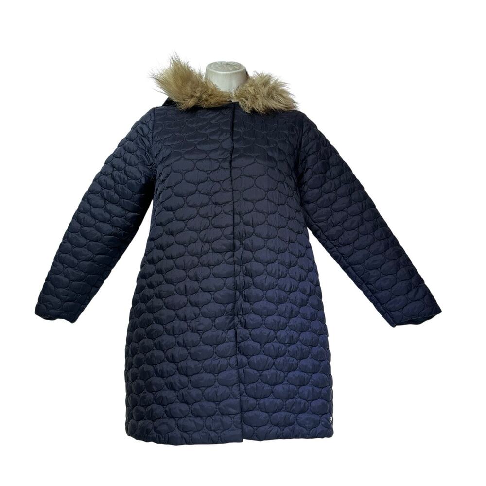 paz rodriquez blue quilted fur trim hood puffer jacket Size 12 years
